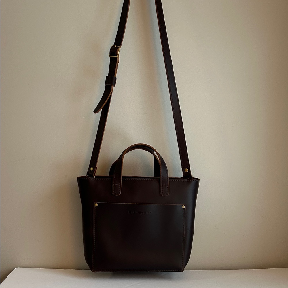 Portland Leather Goods Mini Crossbody Tote Bag in Dark Brown - Picture 6 of 11